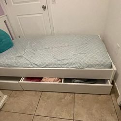Twin Bed With Drawers  Underneath Matress  And White Drawer