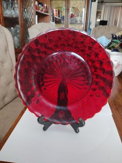 Vintage Anchor hocking royal ruby red bubble dinner plate 9.5" set of 2