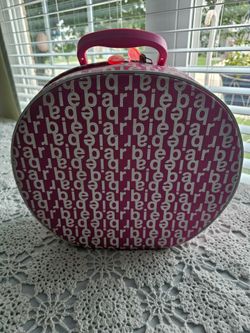 $25.00 - 2003 BARBIE Travel Case or Luggage with Mirror - Gorgeous Monogram Design Style in Pink & White!  Like New Condition!