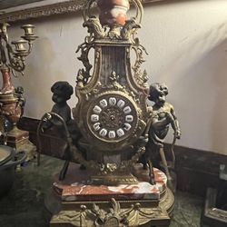 Antique Clock W/ 2 Candelabras Set