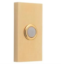 Baldwin Estate Contemporary Lighted Bell Button Doorbell, Satin Brass and Black