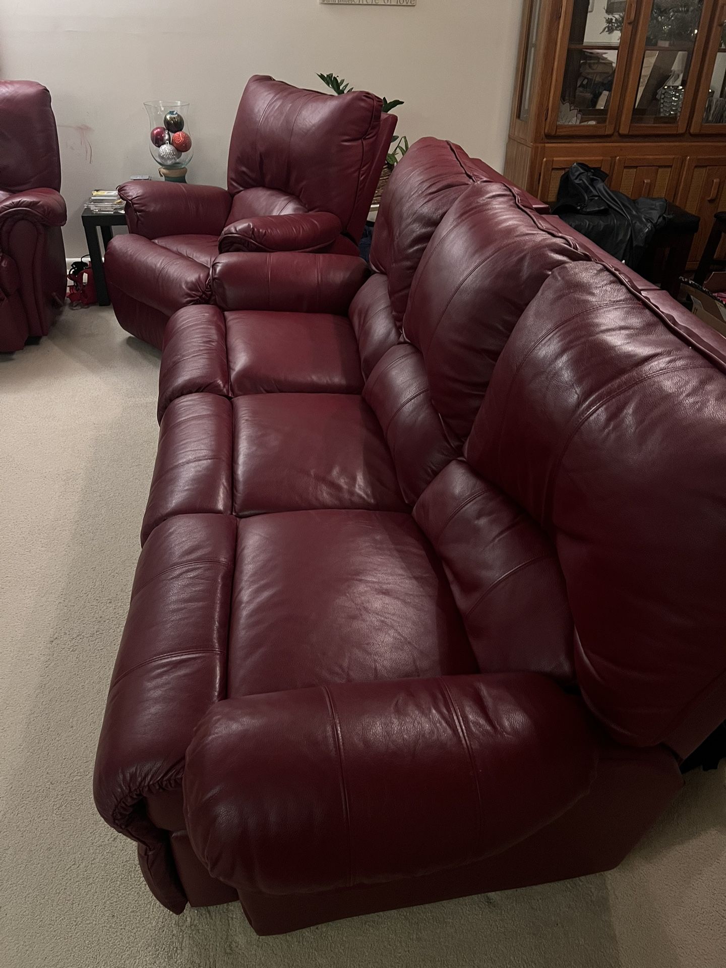Red Leather Couches / Recliner Set