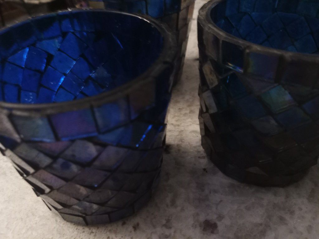 3 pc stained glass candle set