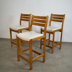 Set Of 3 Midcentury Modern Leather Counter Stools 