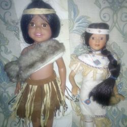 Native American Dream Catcher Statue And Boy And Girl Antique Dolls
