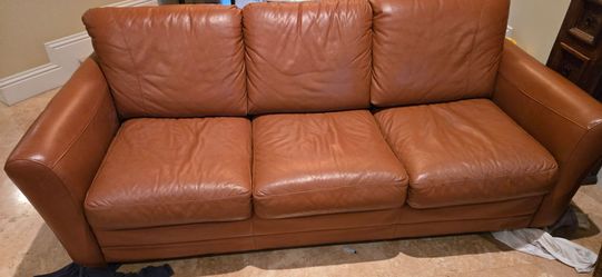 Tan Leather 3-Seat Sofa