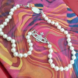 Pearl Inspired Necklace With Crystal Charm
