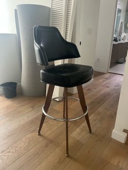 Beautiful 45”H x 16.5” D Seat Mid Century Metal Leather Swivel Desk Office Drafting Design High Stool Chair