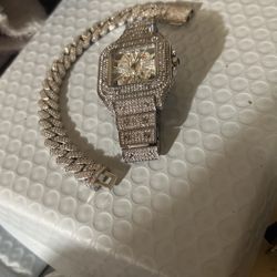 iced out cz stones watch and bracelet 