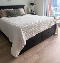 Larkin Espresso Queen Storage Bed + Matching Nightstands (Used, Great Condition)
