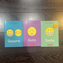 Lot of 3 Graphix Books by Raina Telgemeier ~ Sisters, Guts, Smile, 