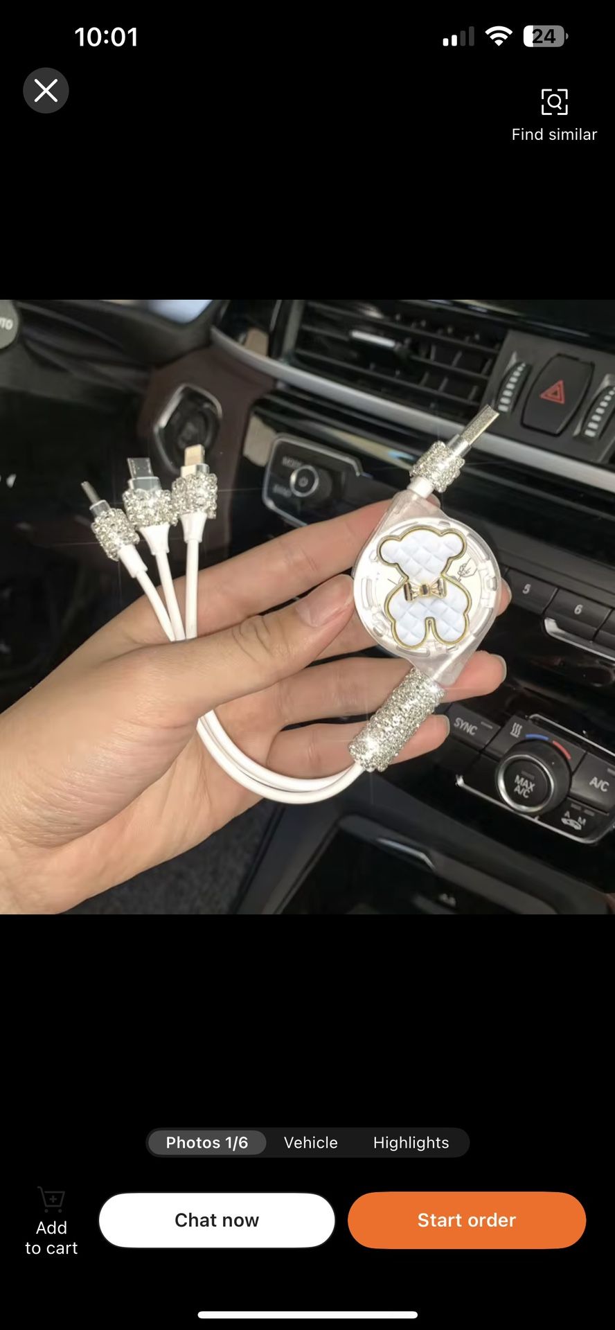 Bling Luxury Crystal Diamond Chargers 3-1, Retractable, Tangle Free