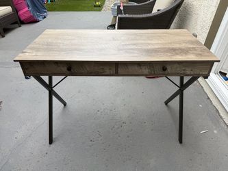 Industrial Wood and Metal Desk with Two Drawers