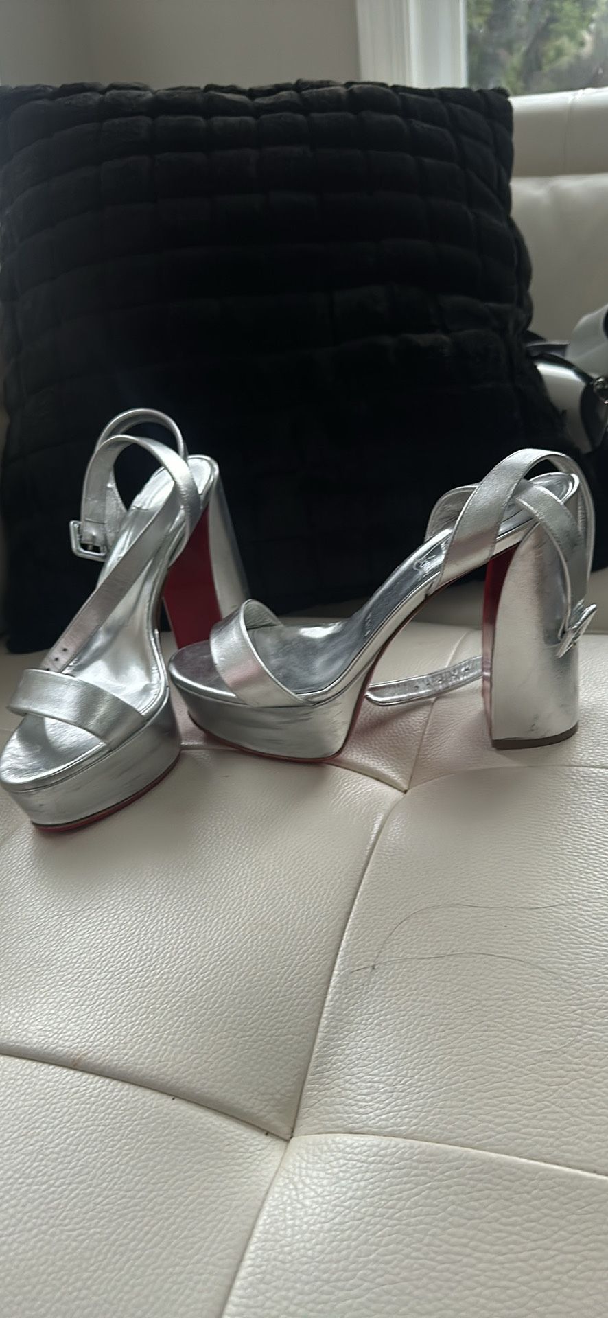 Christian Loubiton Silver Heels  Size 39 $250