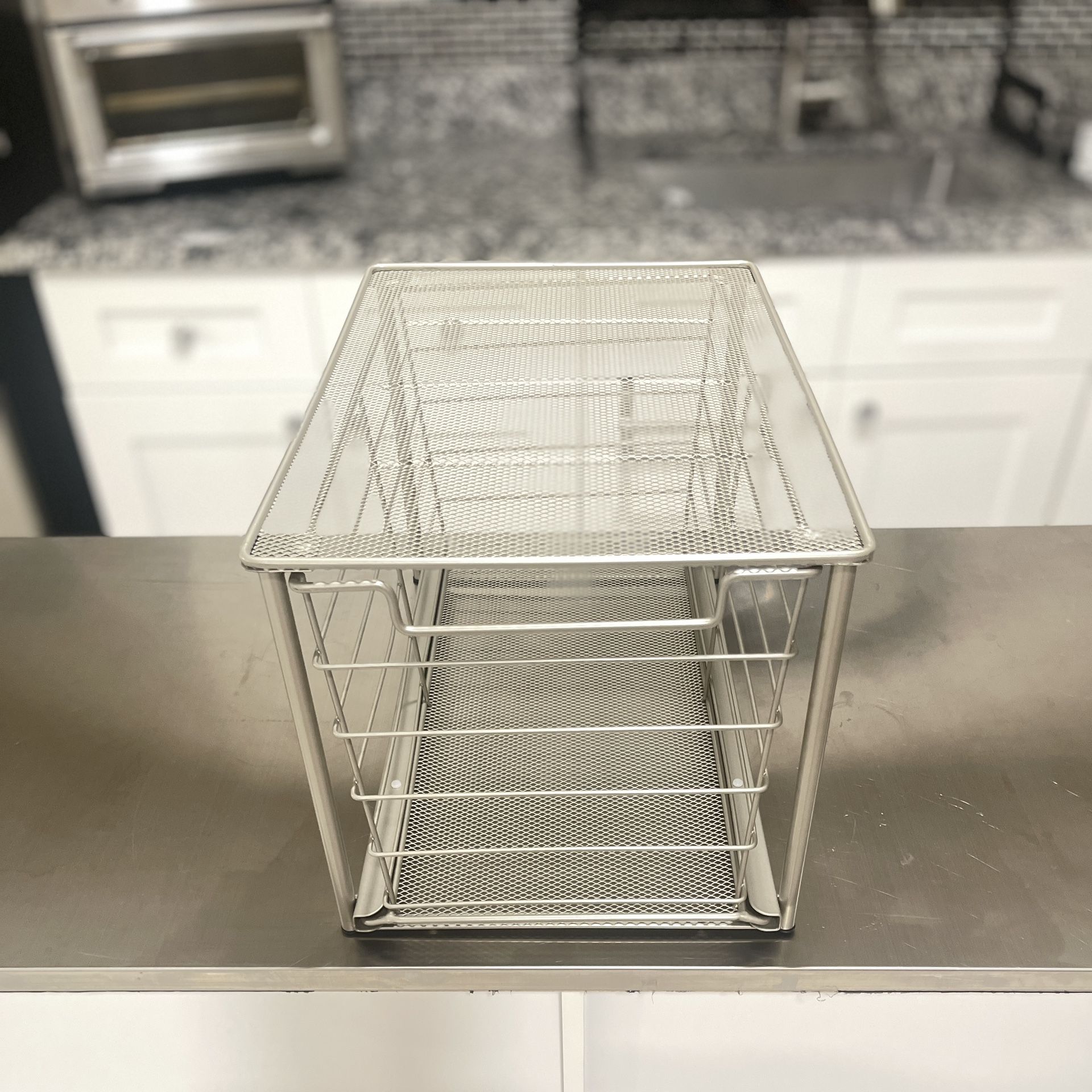 Mainstays Large Stackable Slide-Out Drawer Organizer, Satin Nickel, 15" x 10 " X 9.3"