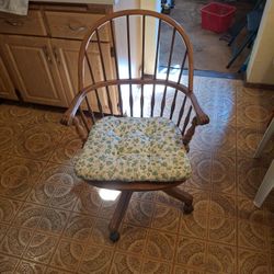FREE Wood Desk Chair,  4 Wheels,  Sturdy