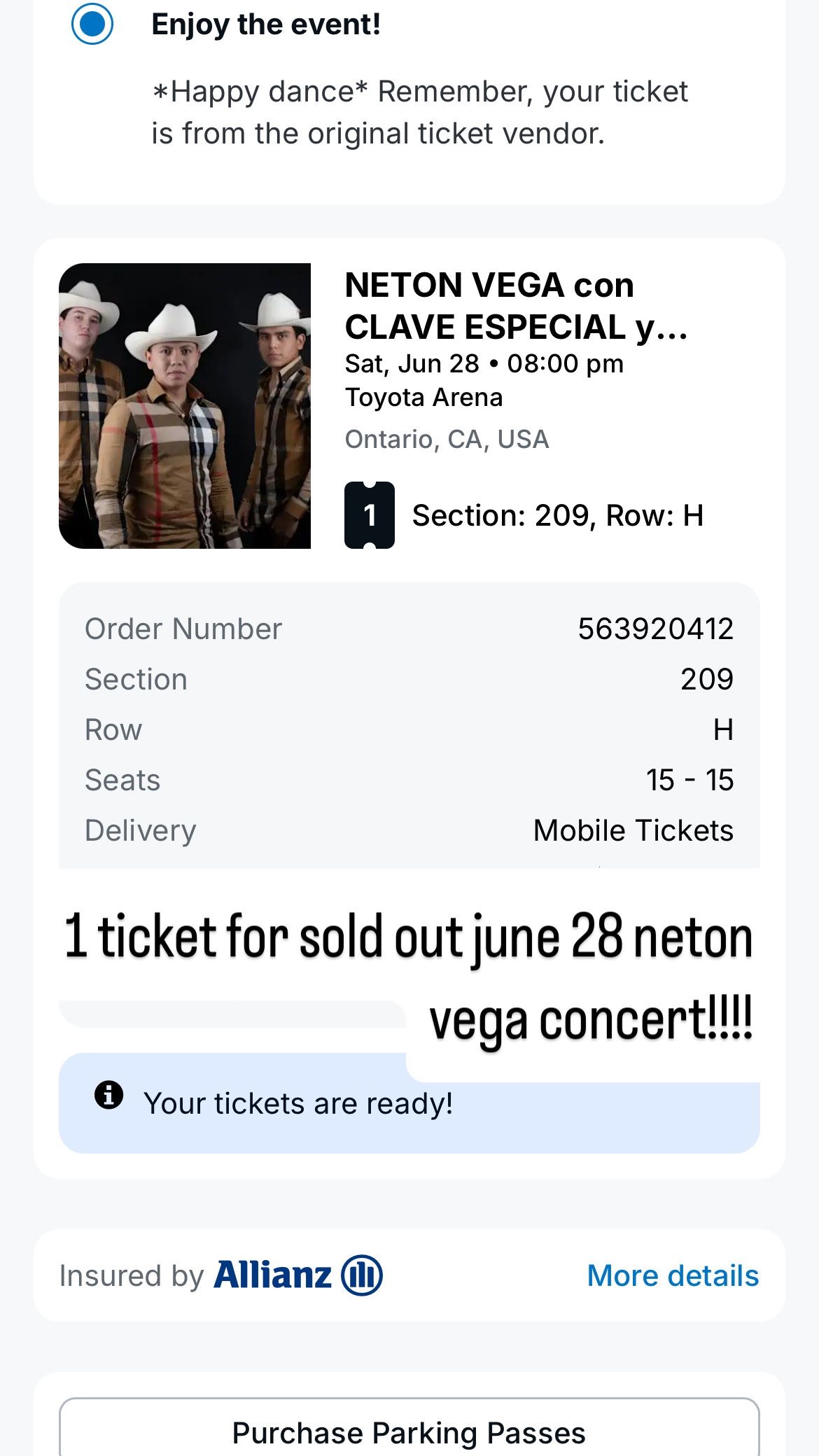 neton vega tickets