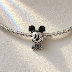 Pandora Disney Mickey Mouse 2024 Charm – Sterling Silver Bead with Dangling Year Tag