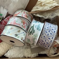 Box Of Ribbon Lace Trim Rick Rac Craft Sewing Supplies