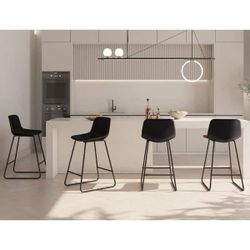 Black Leather Barstool Set of 4