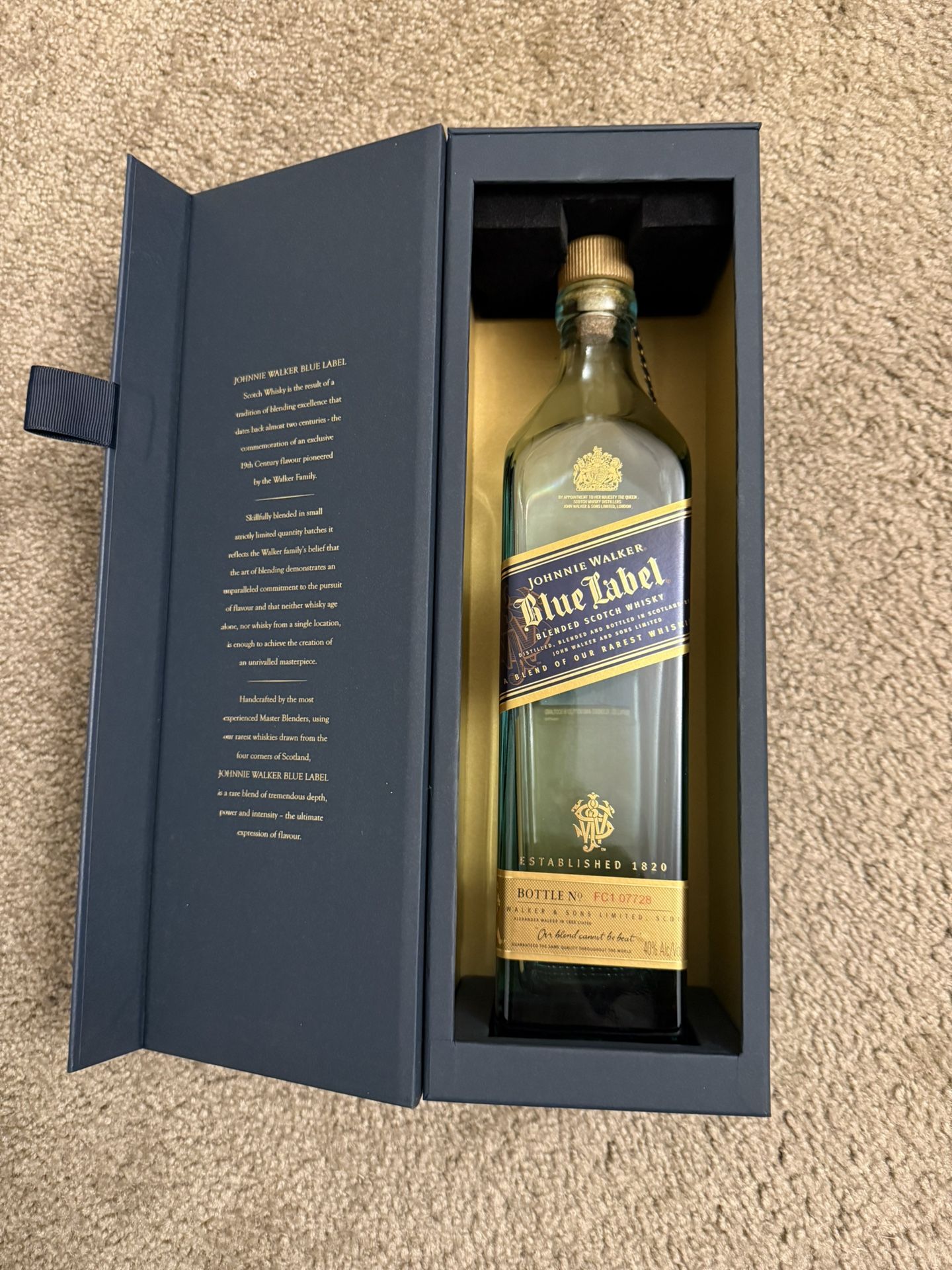 Johnnie Walker Blue label empty bottle, and collectible box