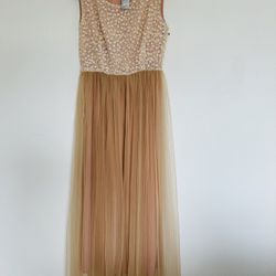 Silk Tulle Maxi Dress Silk Outer Layer Blush Pink Embroidered Formal Gown Size M