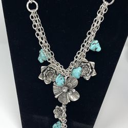 Beautiful silver&turquoise adjustable necklace.  Up to 26” length.  Lobster claw clasp.  Quite substantial, solid piece 145g, no plastic!