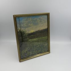 Vintage Ornate Brass Framed of Original Soft Pastel Painting of Impressionism Style Landscape Painted on Sand Paper / Traditional style