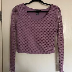 Medium Purple Mesh 2 Piece Long Sleeve Crop Top with Skirt