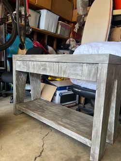 Rustic Gray Wood Console Table with Shelf