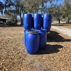 4 Plastic Barrels With Removable Lids $30 Each Or $110 For All