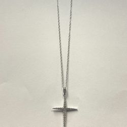 14K White Gold Diamond Cross Necklace