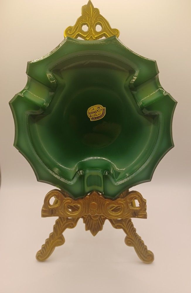 1930s Bohemia Glass Art Deco Malachite Glass Ashtray 