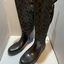 COACH Tall Rain Boots With Tie Up Back Size 10 !! 