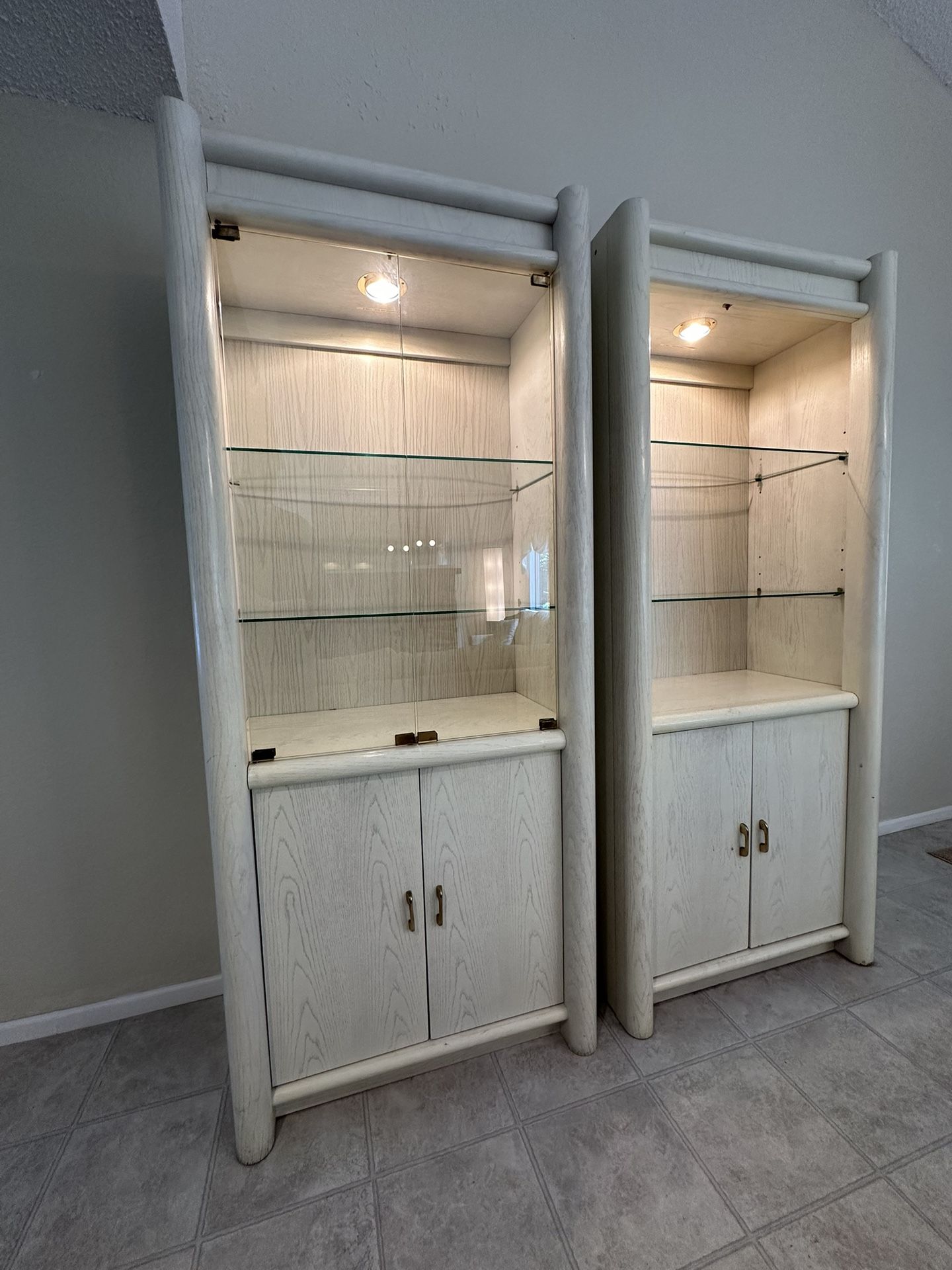 White Book Shelves W/ Glass & Lights!
