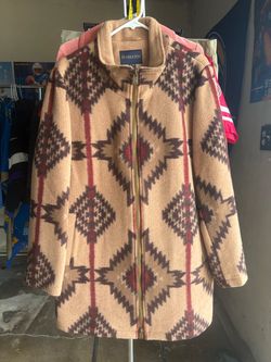 New Pendleton Wool Blend Jacket Tan Aztec Southwestern Zip Coat 1659702