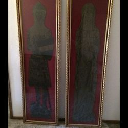 Authentic English Brass Rubbings - Sir John and Lady de Creke (1325) in Ornate Frames.