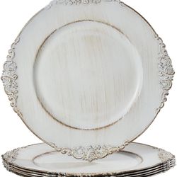 MAONAME Antique White Charger Plates, Round Antique Plate Chargers for Dinner Plates, 13" Set of 12