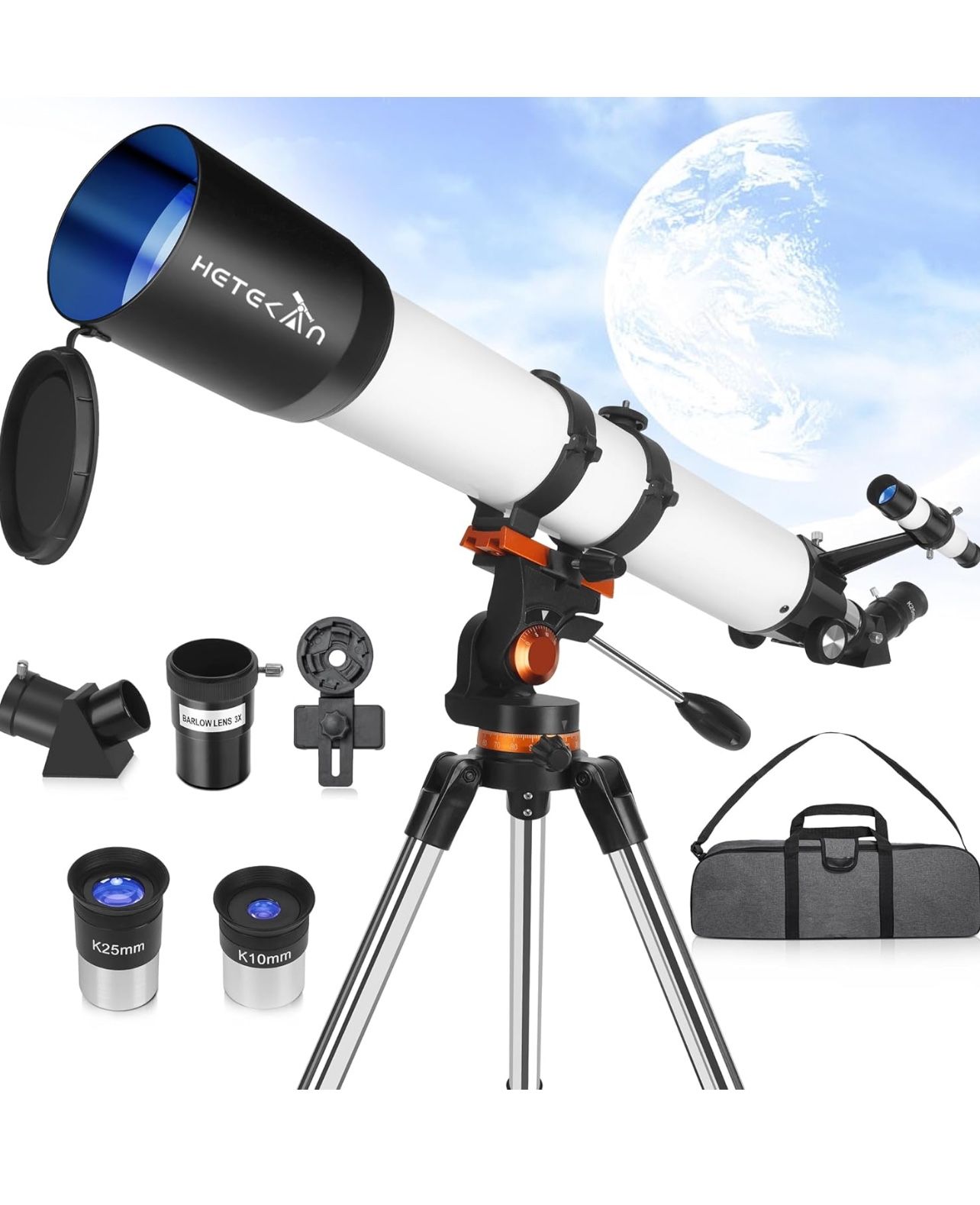 Brandnew Telescopes for Adults Astronomy, Telescope 90mm Aperture 700mm for Adults & Beginners,Refractor Telescope with Tripod, Finderscope and Phone 