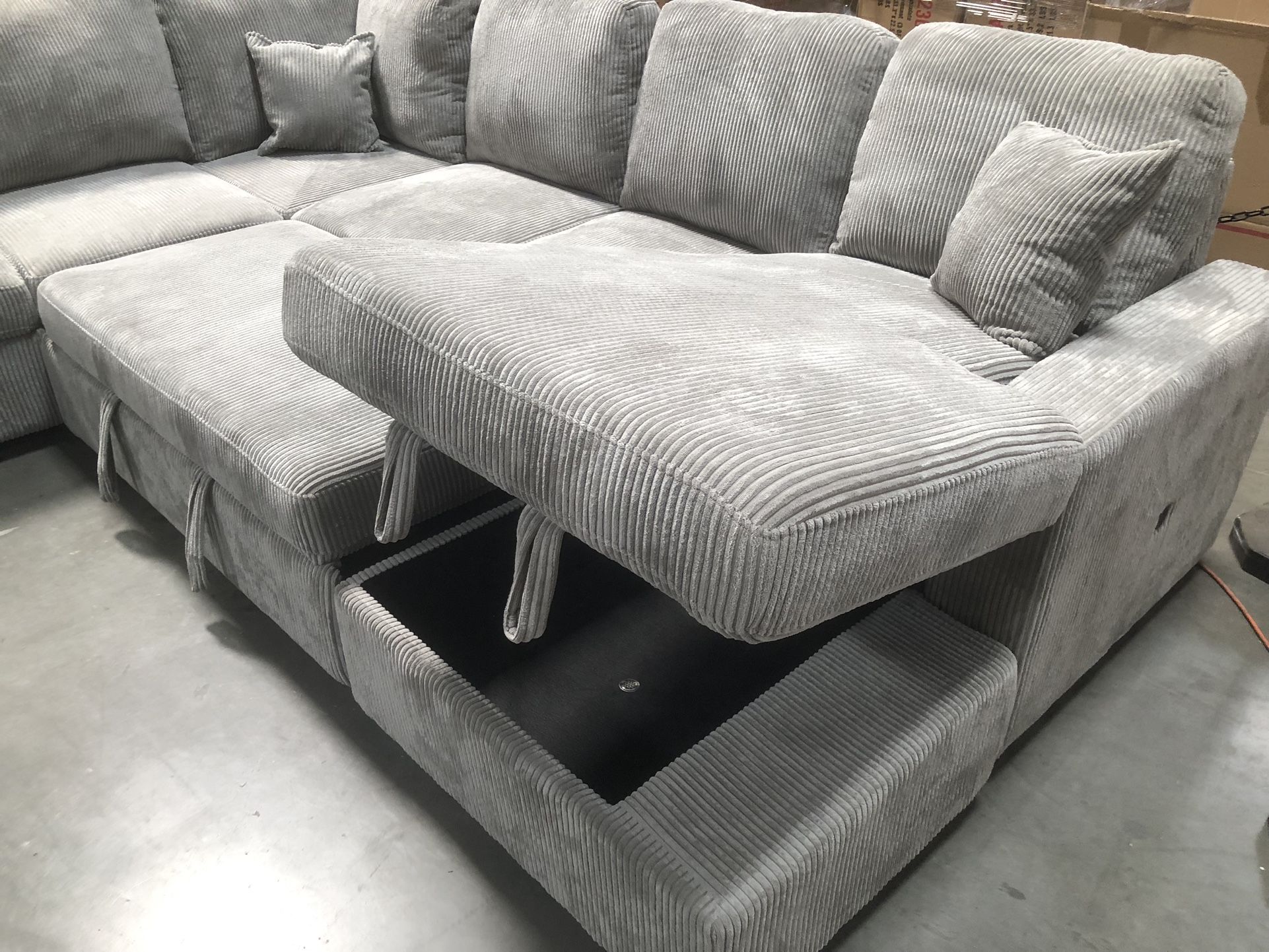 LARGE 120” Sectional Sofa With Pull Out Bed Storage Chaise Couch Sofabed U Shape