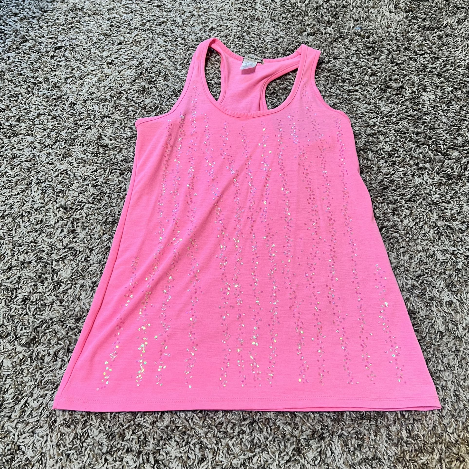 Women’s neon pink glitter tank top. Size medium 