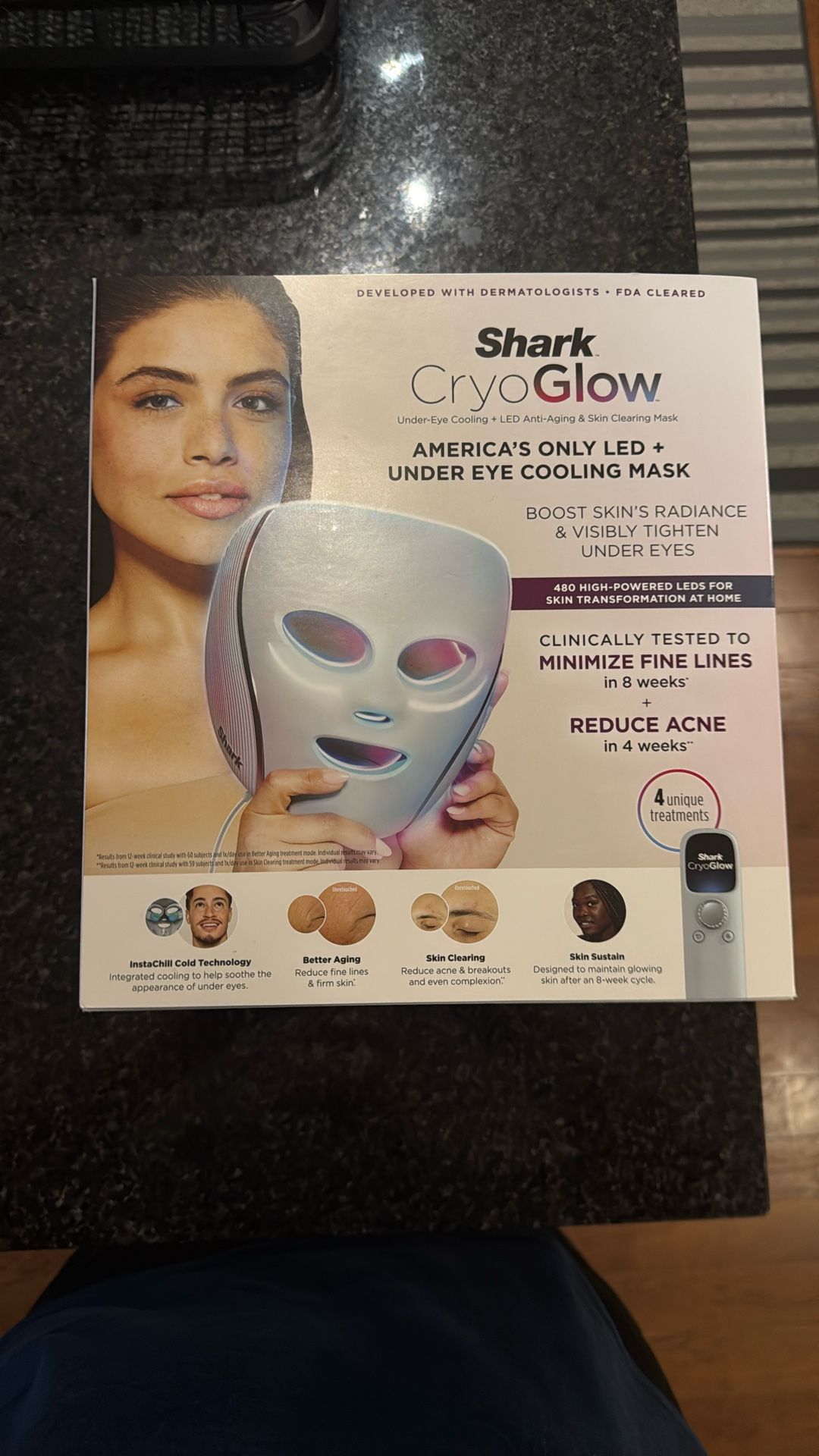 Shark CryoGlow LED Anti-Aging & Skin Clearing Face Mask With Under eye cooling