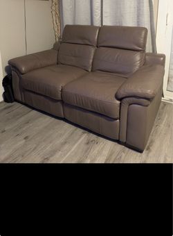 Gray Leather Reclining Loveseat