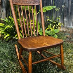 Antique Oak Pressback Rocking Chair 