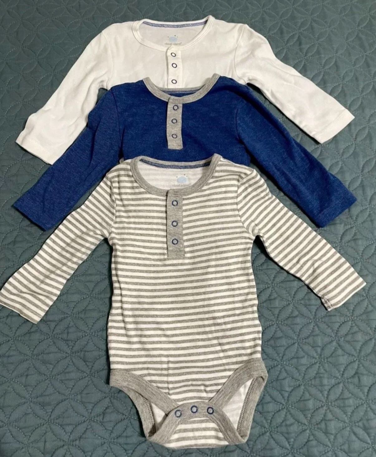 3-6m Cloud Island Set of 3 long sleeve button up One Piece Baby Clothes