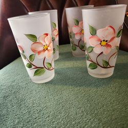 Set Of 4 Handpainted Glass Cups 