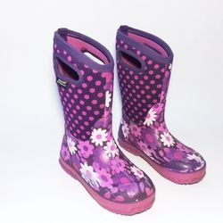 Girls Bogs Classic Purple Daisy Rain Winter Snow Boots Kids Size 1
