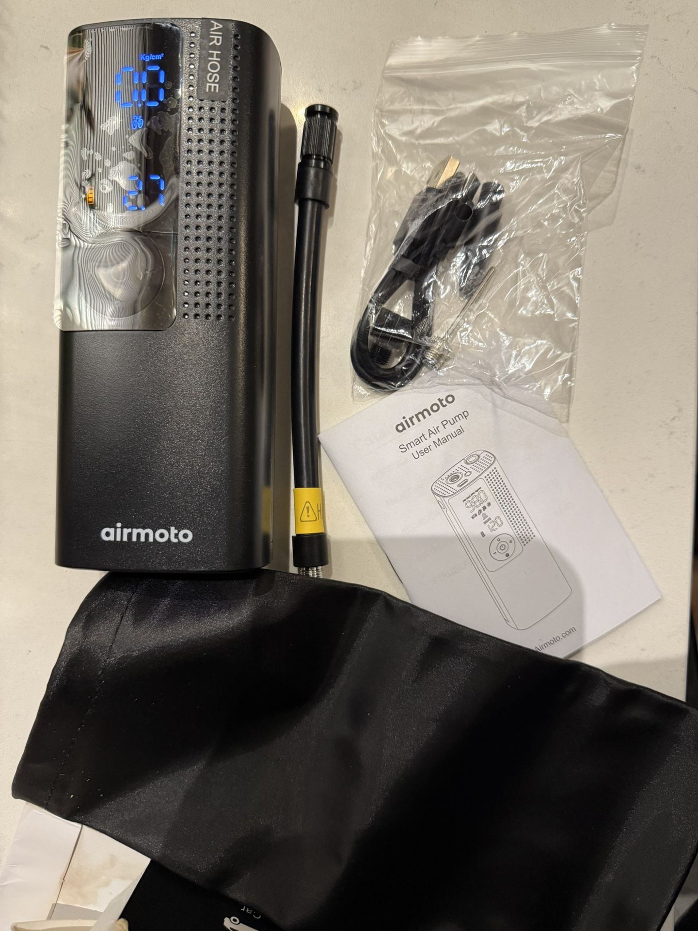 Airmoto Tire Inflator Portable Air Compressor - Air Pump For Car Tires with Digital Pressure Gauge, LED Light and Auto Shut-Off Function - Cordless Pu