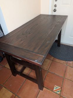 Dark Wood Desk with Built-in Power Outlets and USB Ports