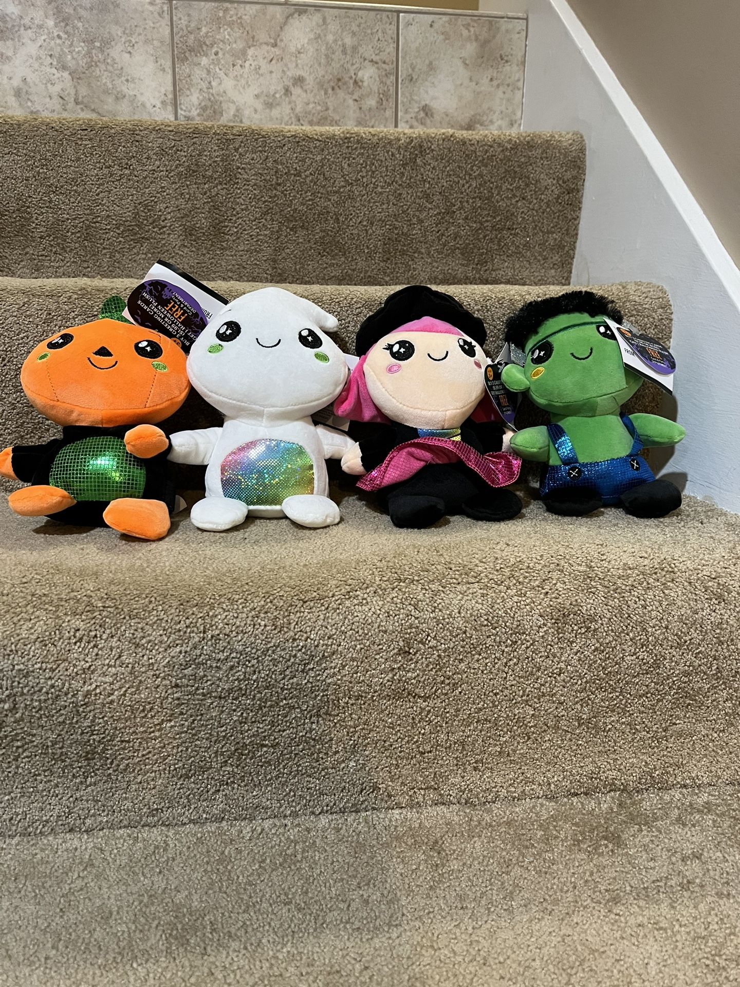 Halloween 8” plush set of 4 Frankenstein Witch Ghost Pumpkin American Greetings